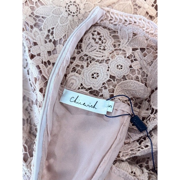 Chicwish Womens Dress Beige Floral Lace Mini Short Sleeve A Line Boho Small - Picture 4 of 11